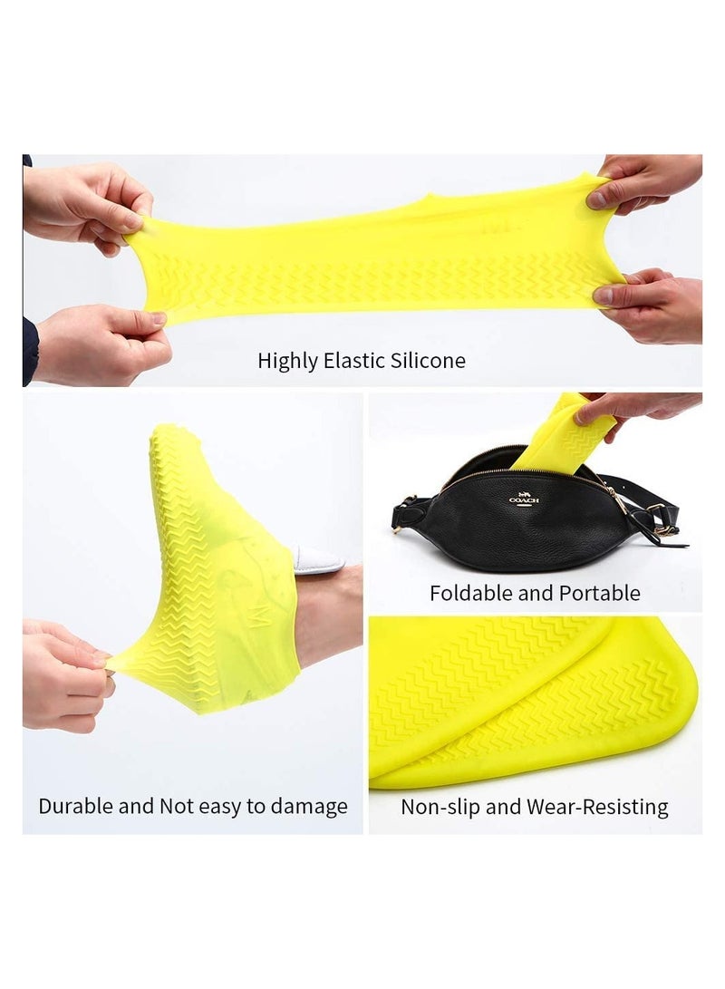 Waterproof Silicone Shoe Cover, Reusable Non Slip Rubber Rain Shoe Cover, Unisex Shoe Protectors Outdoor with Non-Slip Sole for Rainy, Snowy, Outdoor Protection, 1 Pair, Yellow - Image 3