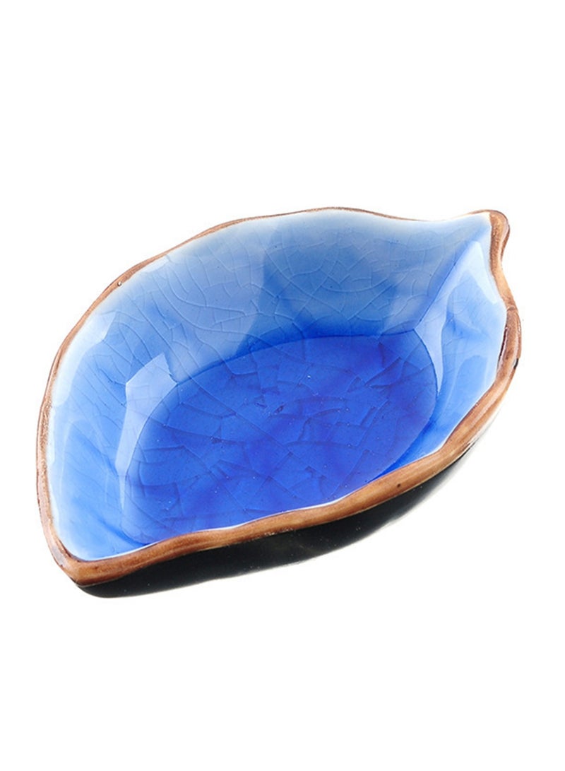 1pc Leaf Shaped Sauce Dish, Ice Cracked Glaze Leaf Ceramic Seasoning Soy Sauce Snack Dish for Kitchen (Blue) - Image 1