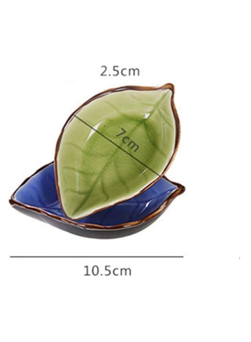 1pc Leaf Shaped Sauce Dish, Ice Cracked Glaze Leaf Ceramic Seasoning Soy Sauce Snack Dish for Kitchen (Blue) - Image 3