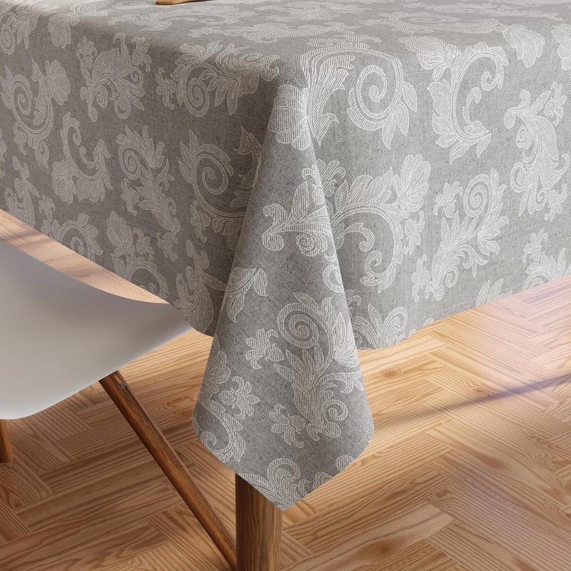 Encasa XO Encasa XO Dining Table Cover for 4 to 4 to 6 Seater Rectangular Size 145x180 cm 57x72 in Floral Grey Jacquard Printed on Chambray Cotton Dining Table Cloth for Special Occasions - Image 1