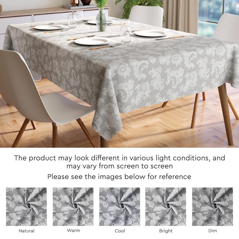 Encasa XO Encasa XO Dining Table Cover for 4 to 4 to 6 Seater Rectangular Size 145x180 cm 57x72 in Floral Grey Jacquard Printed on Chambray Cotton Dining Table Cloth for Special Occasions - Image 5