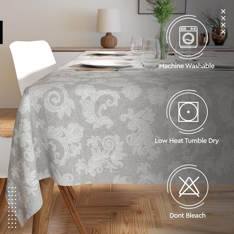 Encasa XO Encasa XO Dining Table Cover for 4 to 4 to 6 Seater Rectangular Size 145x180 cm 57x72 in Floral Grey Jacquard Printed on Chambray Cotton Dining Table Cloth for Special Occasions - Image 3