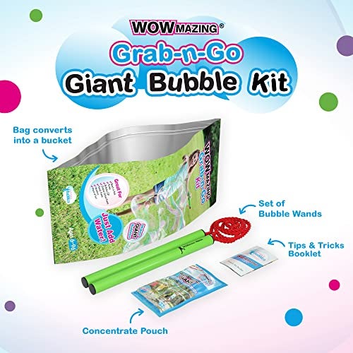 WOWmazing Grab-N-Go Kit: Incl. Wand, Jumbo Bubble Concentrate, Bucket, and Tips & Trick Booklet | Outdoor Toy for Kids, Boys, Girls | Bubbles Made in The USA - Image 2