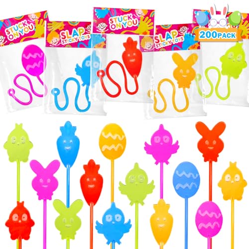 Leetous Easter Bulk Party Favors Egg Hunt Supplies for Toddler 200 PackNon Candy Easter Sticky Hands Basket Pinata Egg Stuffers Fillers for KidsMini Fidget Toys Gifts Prize Goodie Treat Stuff for Boys Girls - Image 1