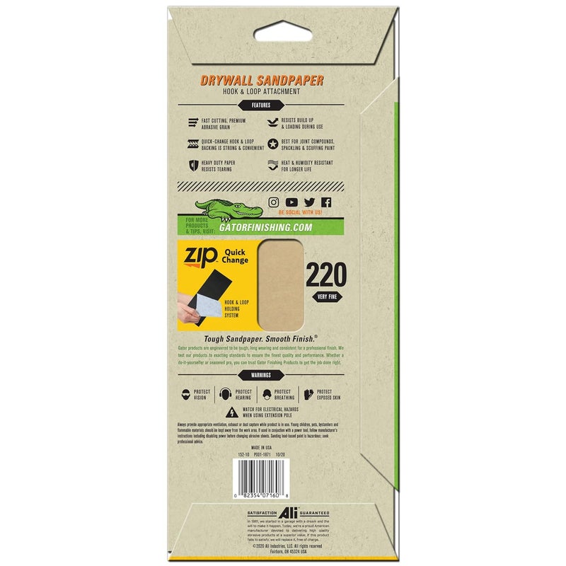 Ali Industries Gator 7160 Hook and Loop Very Fine 220-Grit Drywall Sheet Sandpaper, 4.5 x 10.5 Inch, 6 Sheets - Image 2