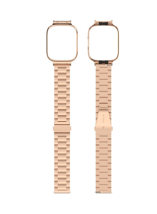 Three-bead Metal Watch Band with Watch Frame For Redmi Watch 3 2 in 1 (Rose Gold) - Image 2