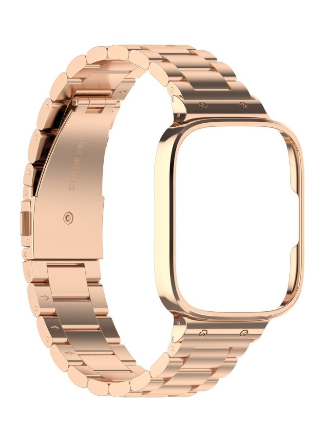 Three-bead Metal Watch Band with Watch Frame For Redmi Watch 3 2 in 1 (Rose Gold) - Image 3
