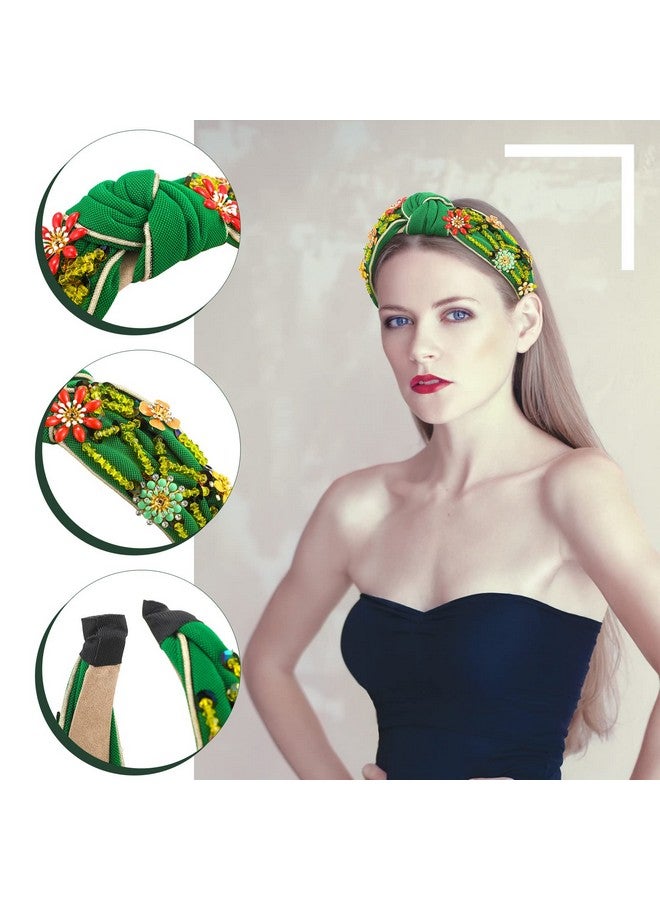 Giegxin 3 Pieces Rhinestone Crystal Wide Headbands Embellished Beaded Jeweled Headband For Women Handmade Knot Vintage Women Headband Wide Hairbands Hair Hoops For Women Girls Hair Accessories 3 Colors - Image 5