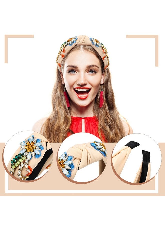 Giegxin 3 Pieces Rhinestone Crystal Wide Headbands Embellished Beaded Jeweled Headband For Women Handmade Knot Vintage Women Headband Wide Hairbands Hair Hoops For Women Girls Hair Accessories 3 Colors - Image 4
