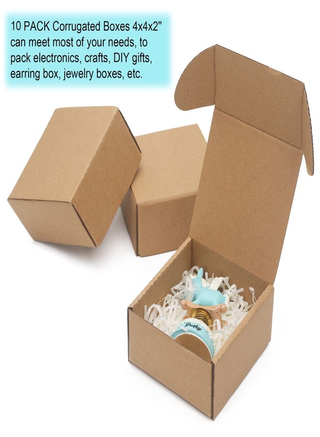 YOUNGKEE 10 Pack Small Shipping Boxes 4x4x2'' (Inner Size) Corrugated Small Cardboard Boxes for Shipping, Recyclable Packaging Boxes for Business, Mailer, Gift Packing, Crafts Packing, Jewelry Boxes, Brown - Image 4