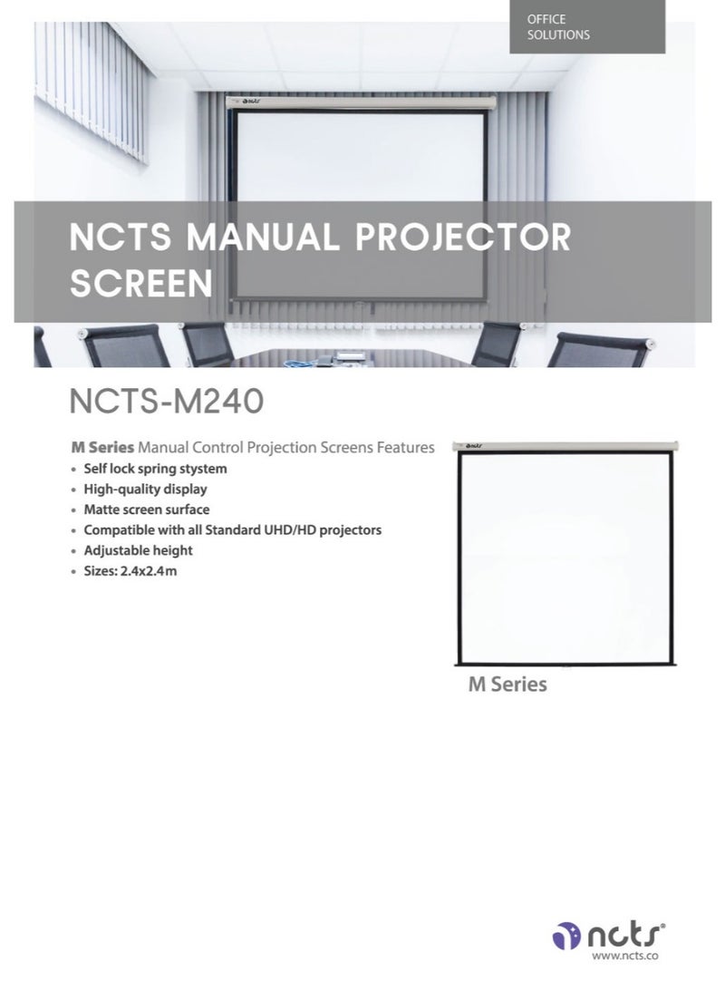 NCTS M240 M Series Manual Control Projector Screen – 2.4 x 2.4M Matte White Display Screen – UHD/HD Projector with Self Lock Spring System for Home Theater & More/ 1 Year Warranty/GTIN 6295151550632 - Image 3