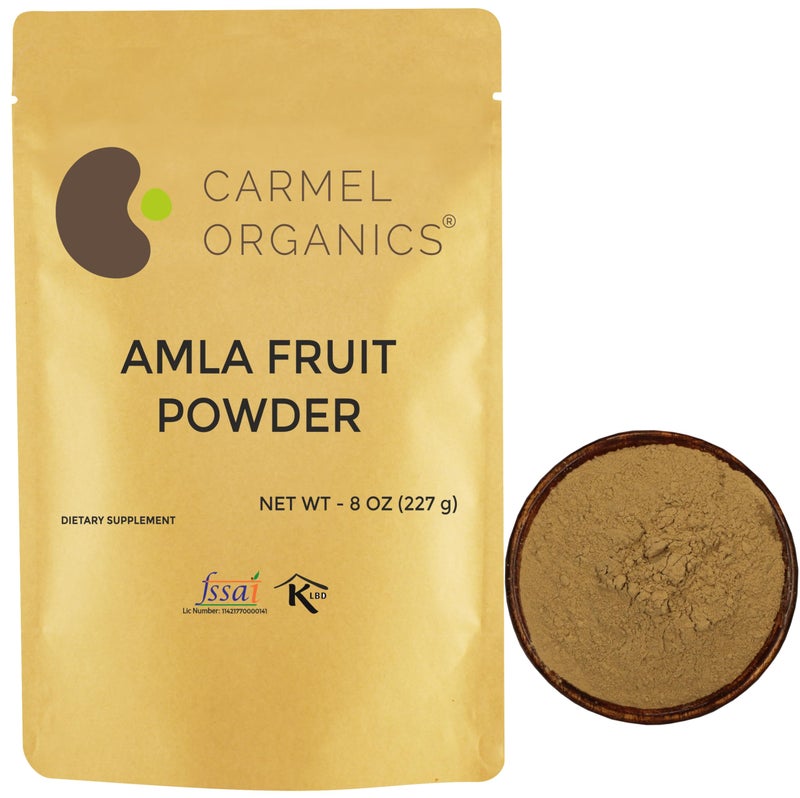 CARMEL ORGANICS AmlaAmlaki Emblica officinalis Fruit Powder 8 Ounces for Hair Care Skin and Wellness Natural Non GMO No Added Preservatives