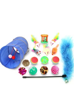 Hanayo 15Pcs Cat Toys Kitten Toys Assorted,Cat Tunnel Toys Set,Sparkle Ball,Cat Mouse Toy,Cat Crinkle Balls,Cat Springs,Furry Cat Toys Balls Soft Pom Pom Balls  - Image 2