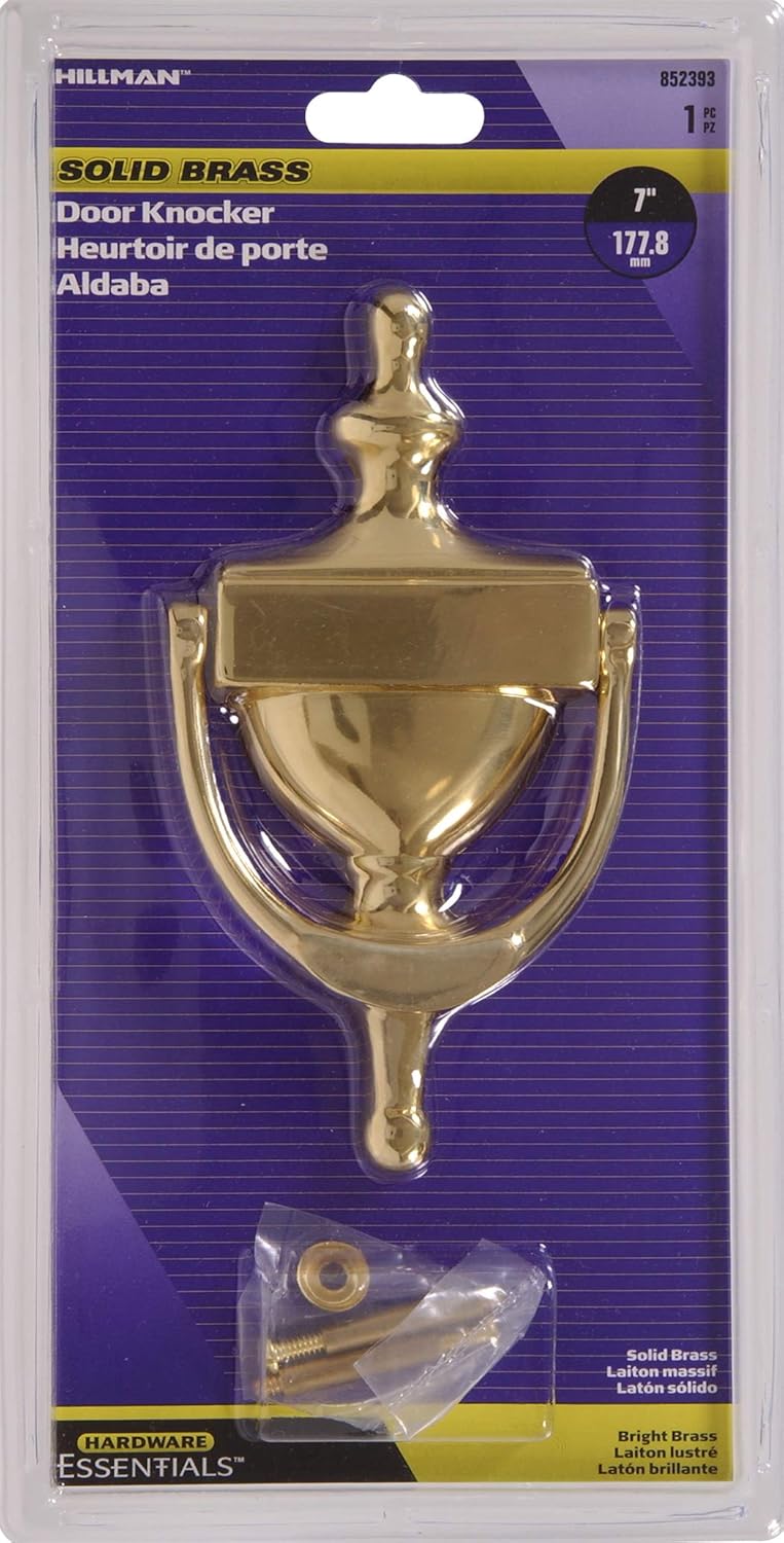 HARDWARE ESSENTIALS 852393 Bright Brass Door Knocker, 7-Inch - Image 2