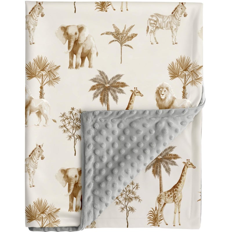 FIGEPO Safari Jungle Animals Baby Blanket Gender Neutral Blankets for Newborn Baby Girls or Boys Nursery Toddler Double Layer Blanket with Dotted Backing and Animal Printed (Animal 3) - Image 1