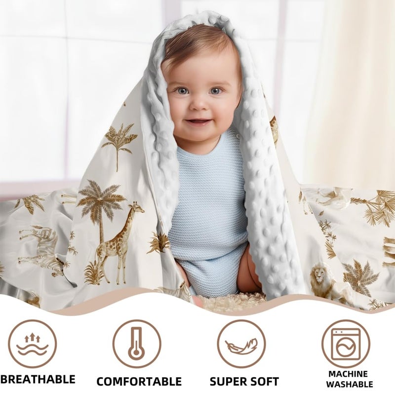 FIGEPO Safari Jungle Animals Baby Blanket Gender Neutral Blankets for Newborn Baby Girls or Boys Nursery Toddler Double Layer Blanket with Dotted Backing and Animal Printed (Animal 3) - Image 3