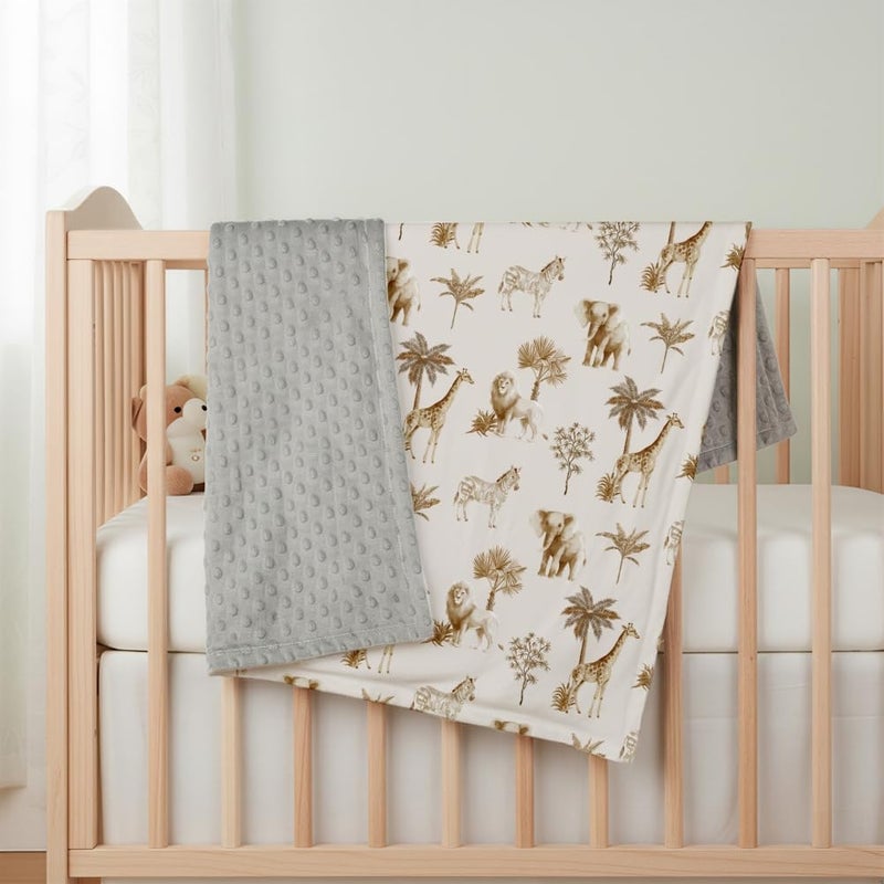 FIGEPO Safari Jungle Animals Baby Blanket Gender Neutral Blankets for Newborn Baby Girls or Boys Nursery Toddler Double Layer Blanket with Dotted Backing and Animal Printed (Animal 3) - Image 4