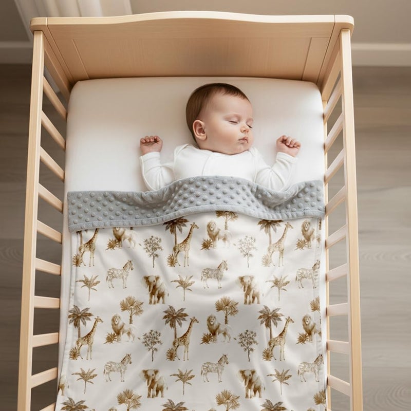 FIGEPO Safari Jungle Animals Baby Blanket Gender Neutral Blankets for Newborn Baby Girls or Boys Nursery Toddler Double Layer Blanket with Dotted Backing and Animal Printed (Animal 3) - Image 2