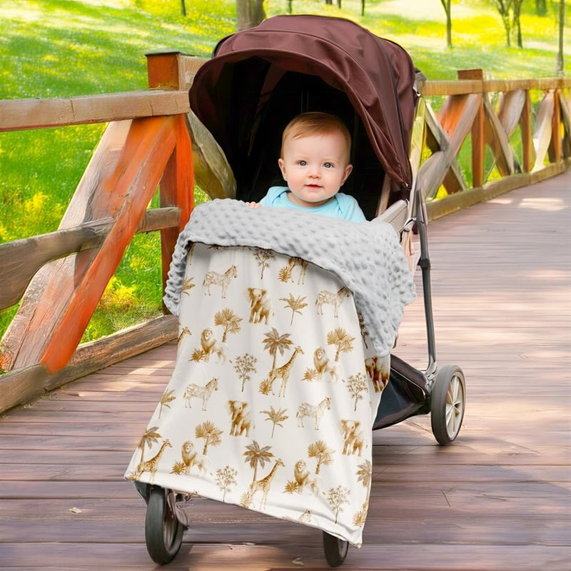 FIGEPO Safari Jungle Animals Baby Blanket Gender Neutral Blankets for Newborn Baby Girls or Boys Nursery Toddler Double Layer Blanket with Dotted Backing and Animal Printed (Animal 3) - Image 5