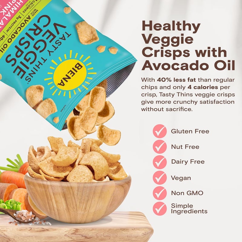 Biena Tasty Thins Veggie Crisps with Himalayan Pink Salt - 4 Pack, Gluten Free, Vegan, Plant-Based Snack - Image 5