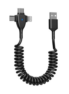 3 in 1 Coiled Lightning Cable for Car Coil iPhone Charger Cable, USB Fast Compatible with Type-C Micro 14 13 12 11 XS XR X 8 7 Support iOS Android Tablets PC