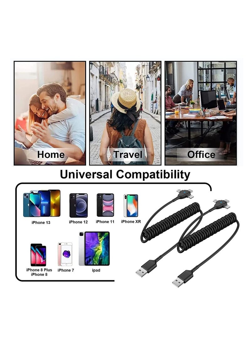 Y&D - 3 in 1 Coiled Lightning Cable for Car Coil iPhone Charger Cable, USB Fast Compatible with Type-C Micro 14 13 12 11 XS XR X 8 7 Support iOS Android Tablets PC - Image 1