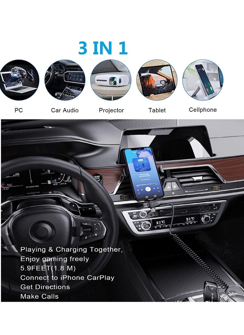 Y&D - 3 in 1 Coiled Lightning Cable for Car Coil iPhone Charger Cable, USB Fast Compatible with Type-C Micro 14 13 12 11 XS XR X 8 7 Support iOS Android Tablets PC - Image 1