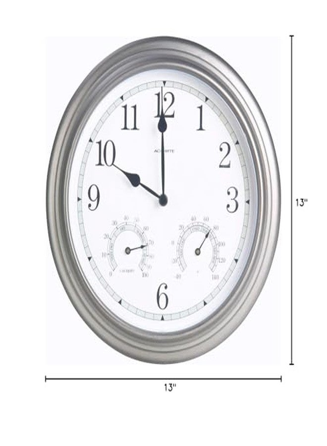 AcuRite 14-inch Indoor/Outdoor Wall Clock with Thermometer and Hygrometer, Pewter - Image 2