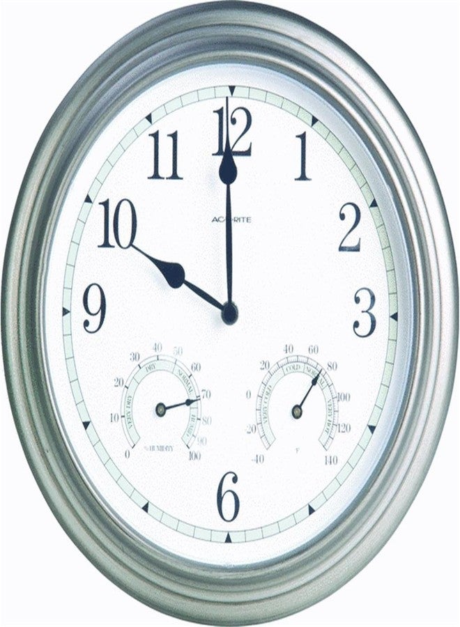 AcuRite 14-inch Indoor/Outdoor Wall Clock with Thermometer and Hygrometer, Pewter - Image 1
