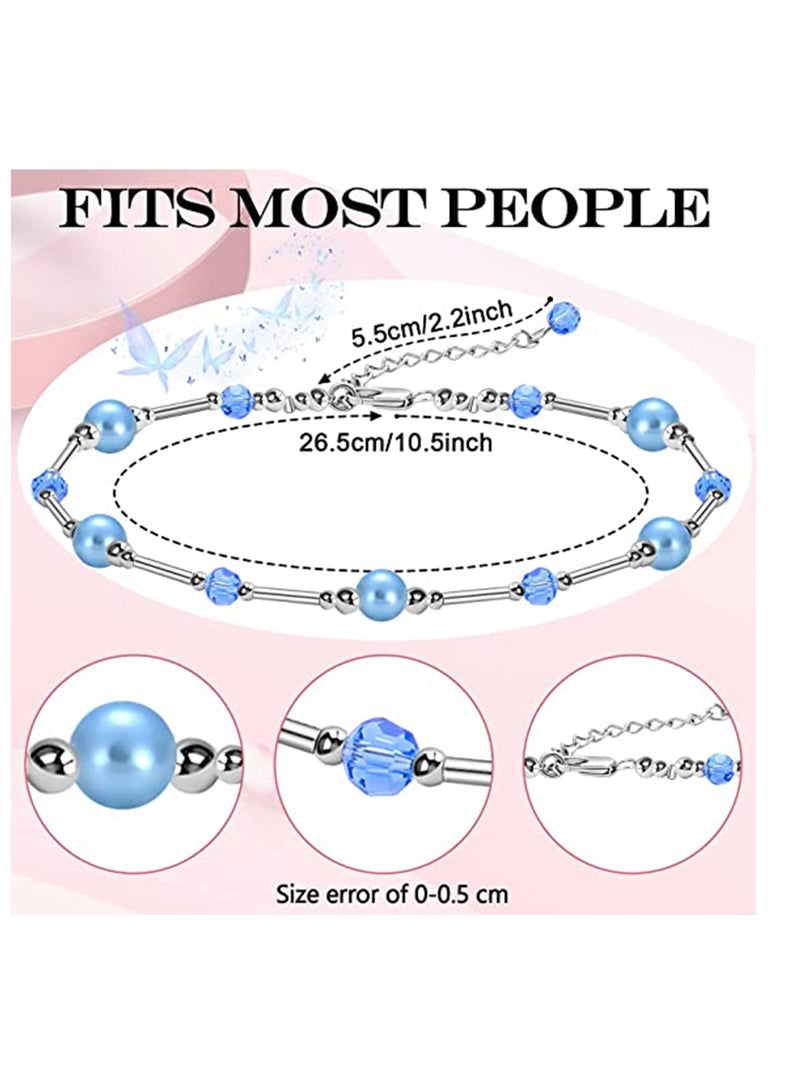 Excefore Layered Ankle Bracelets for Women, Girls Dainty Anklet, Summer Waterproof Crystal Pearl Ankle Bracelet, Blue Anklet for Bride On Wedding Gift, Bridesmaid Bead Chain Anklet, Bridal Shower Gifts - Image 4