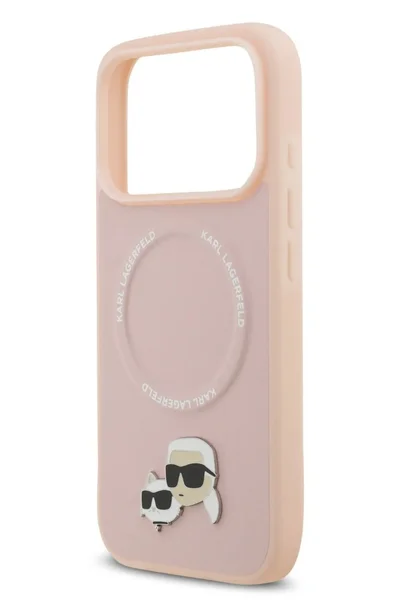 Karl Lagerfeld iPhone 17 Pro MagSafe Case / PU Leather Case With Karl & Choupette Head Pins - Pink