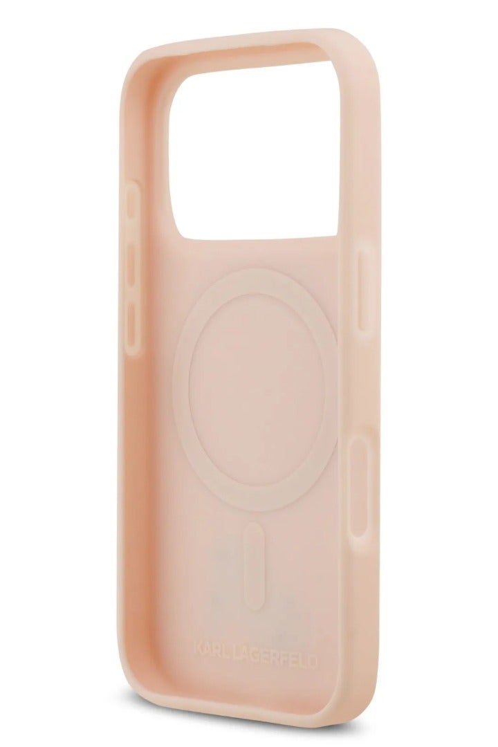 كارل لاغرفيلد جراب آيفون  برو ماج سيف بجلد البولي يوريثين مع دبابيس رأس كارل وشوبيت - وردي - Image 5