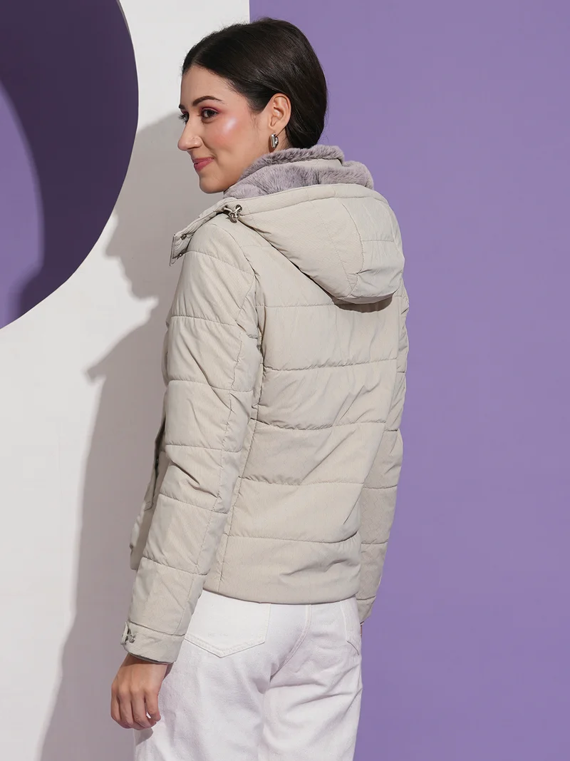 جلو باص Women Mock Neck Front Pockets Winter Wear Insulator Puffer Jacket With Detachable Hood