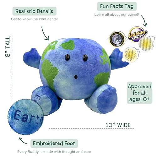 Celestial Buddies Little Earth Buddy | 10" Soft Stuffed Plush, Fun Planet Facts Tag for Kids – STEM Learning Educational Gift, Classroom & Homeschool Science Space Astronomy | 0+ - Image 2