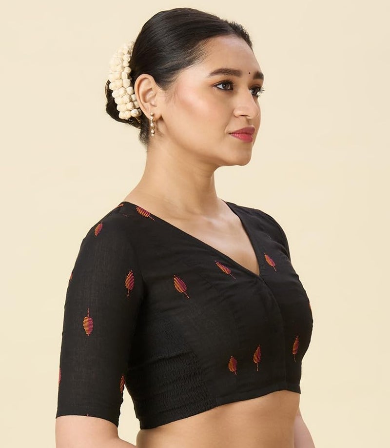Studio Shringaar Women's Handloom Cotton Stretchable (Smocked) Readymade Saree Blouse (Black, 36) - Image 3