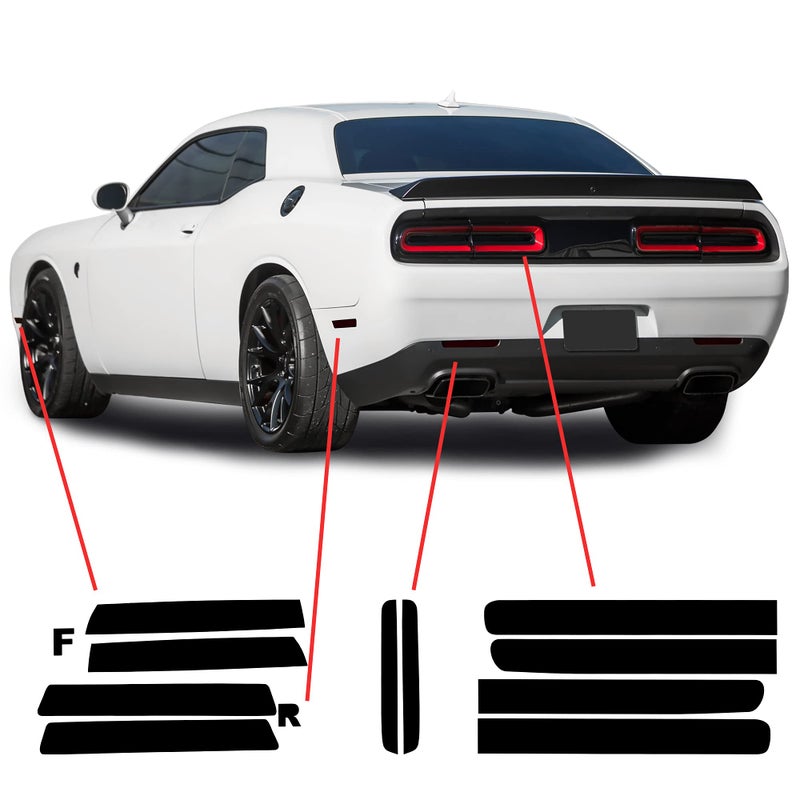 BOGAR TECH DESIGNS Tail Light Sidemarkers Rear Reflectors Tint Kit Compatible with and Fits Dodge Challenger 2015-2024, Dark Smoke - Image 1
