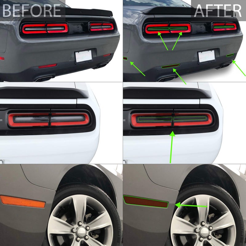 BOGAR TECH DESIGNS Tail Light Sidemarkers Rear Reflectors Tint Kit Compatible with and Fits Dodge Challenger 2015-2024, Dark Smoke - Image 2