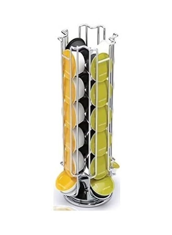 Rotating Countertop Coffee Capsule Holder for 24 Dolce Gusto Pods Storage Rack Silver 12cm - Image 2
