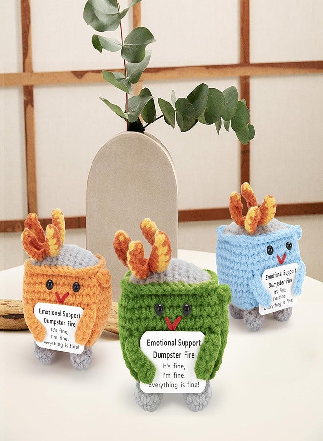 HOMQYTE Gifts for Women Men - Emotional Dumpster Crochet Fire, Handmade Dumpster Doll with Positive Affirmations for Friends Decor Accessories Funny Gag Gifts (Green&Blue&Orange) - Image 3