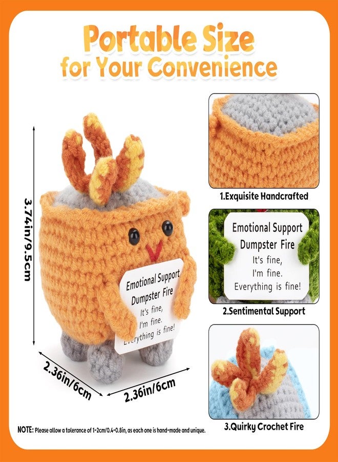 HOMQYTE Gifts for Women Men - Emotional Dumpster Crochet Fire, Handmade Dumpster Doll with Positive Affirmations for Friends Decor Accessories Funny Gag Gifts (Green&Blue&Orange) - Image 2
