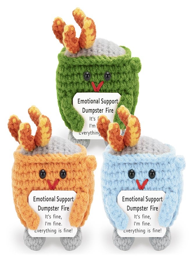 HOMQYTE Gifts for Women Men - Emotional Dumpster Crochet Fire, Handmade Dumpster Doll with Positive Affirmations for Friends Decor Accessories Funny Gag Gifts (Green&Blue&Orange) - Image 1