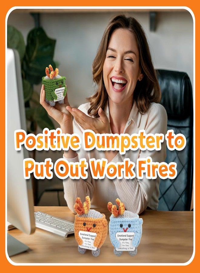 HOMQYTE Gifts for Women Men - Emotional Dumpster Crochet Fire, Handmade Dumpster Doll with Positive Affirmations for Friends Decor Accessories Funny Gag Gifts (Green&Blue&Orange) - Image 4