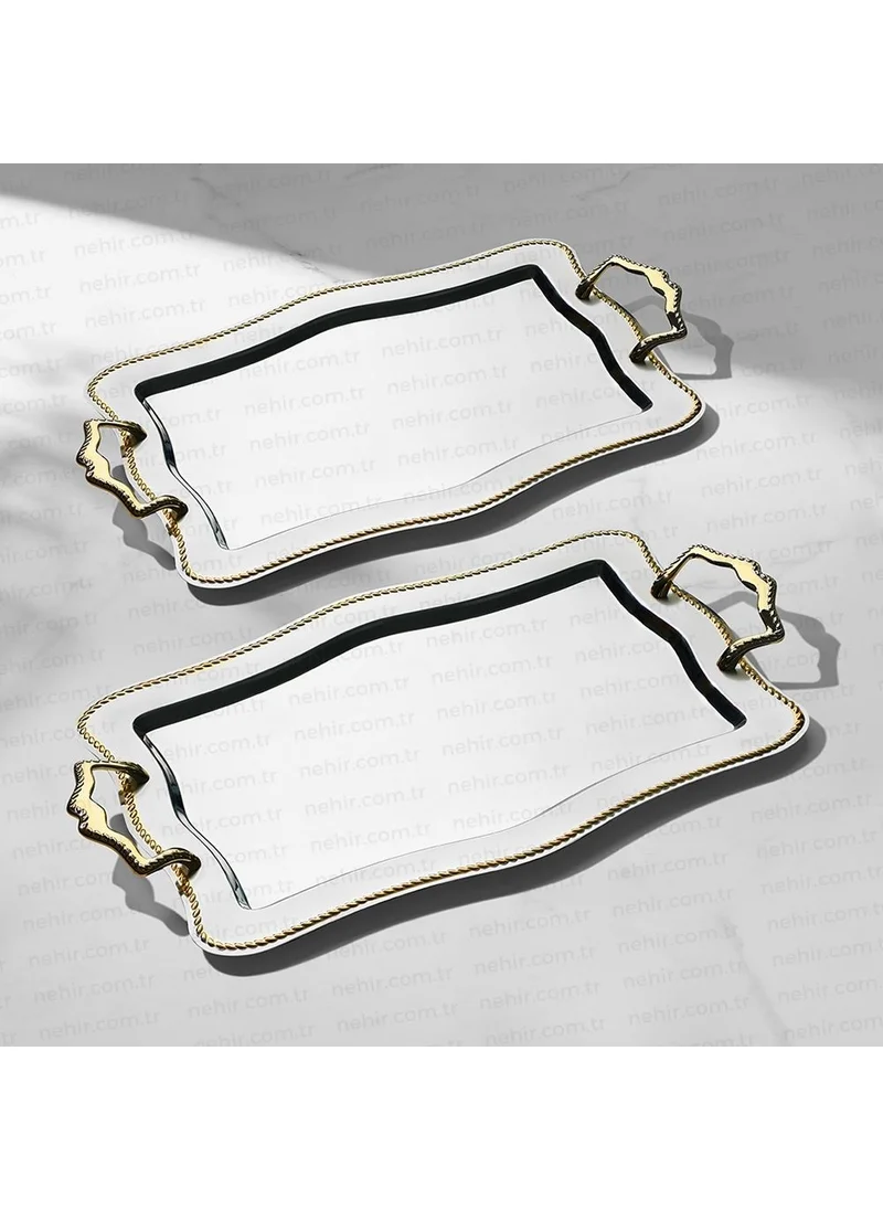 نهر Zincir 2-Piece Gold Satin Steel Tray Set