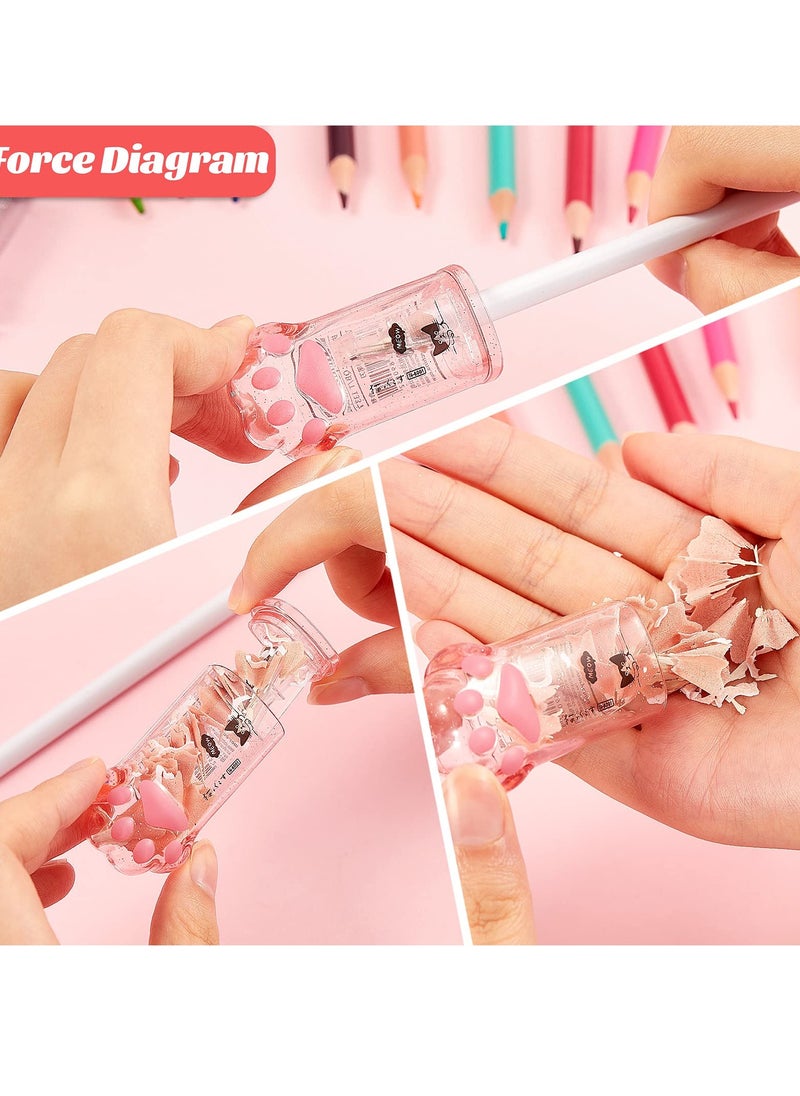 SYOSI Pencil Sharpener, 4Pcs Cute Cat Paw Kawaii Manual Pencils Sharpeners Kids Cat Claw Pencil Sharpener Stationery with Lid for Office Home School Supplies (Pink and Grey)  - Image 2