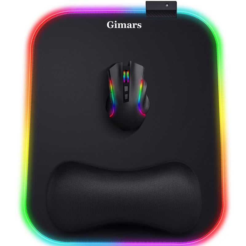 Gimars RGB Mouse Pad with Wrist Rest Support,12 x 10 inch Extra Large Ergonomic Gaming Mouse Pad with 10 LED Lighting Modes, Non-Slip Rubber Base, Lycra Fabric for Laptop, Computer, PC Gaming & Office - Image 1