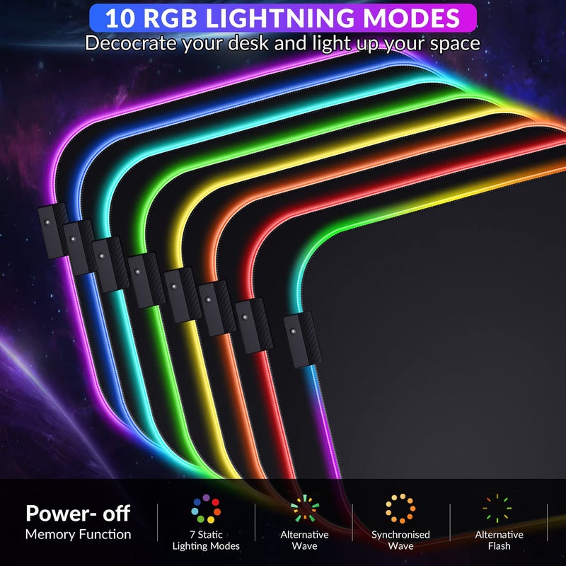 Gimars RGB Mouse Pad with Wrist Rest Support,12 x 10 inch Extra Large Ergonomic Gaming Mouse Pad with 10 LED Lighting Modes, Non-Slip Rubber Base, Lycra Fabric for Laptop, Computer, PC Gaming & Office - Image 3