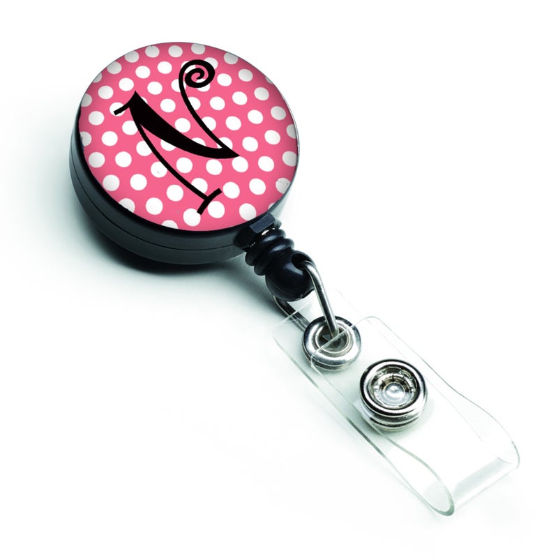 ""Caroline's Treasures Letter N Monogram  Pink Black Polka Dots Retractable Badge Reel  Multicolor (CJ1001-NBR)""