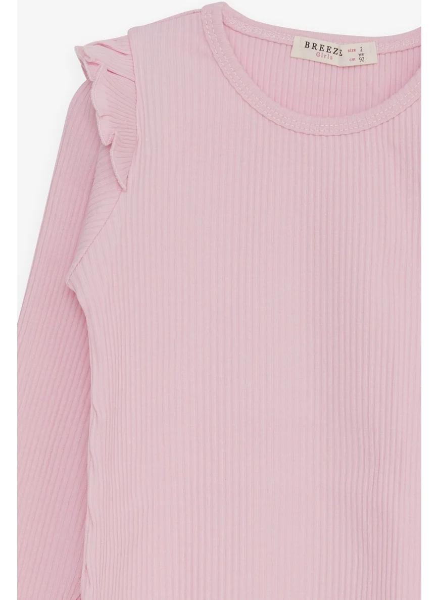 بريز Girl's Long Sleeve Blouse with Ruffle Detail on the Shoulder, Age 2-6, Powder