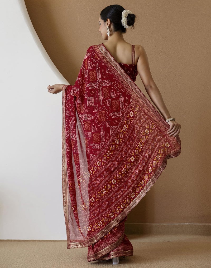 SIRIL Women's Georgette Bandhani Printed Saree with Unstitched Blouse Piece (4539S393_Red) - Image 4