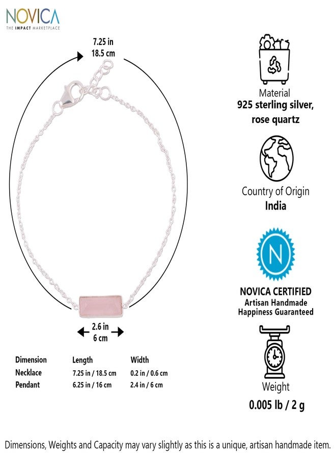 NOVICA Artisan Handmade Rose Quartz Pendant Bracelet 925 Silver from India Sterling Pink Birthstone [7.25 in min L x 8 in max L x 0.2 in W 1 mm W Pendant(s) 6.25 in L x 2.4 in W x 0.1 in D] ' - Image 4
